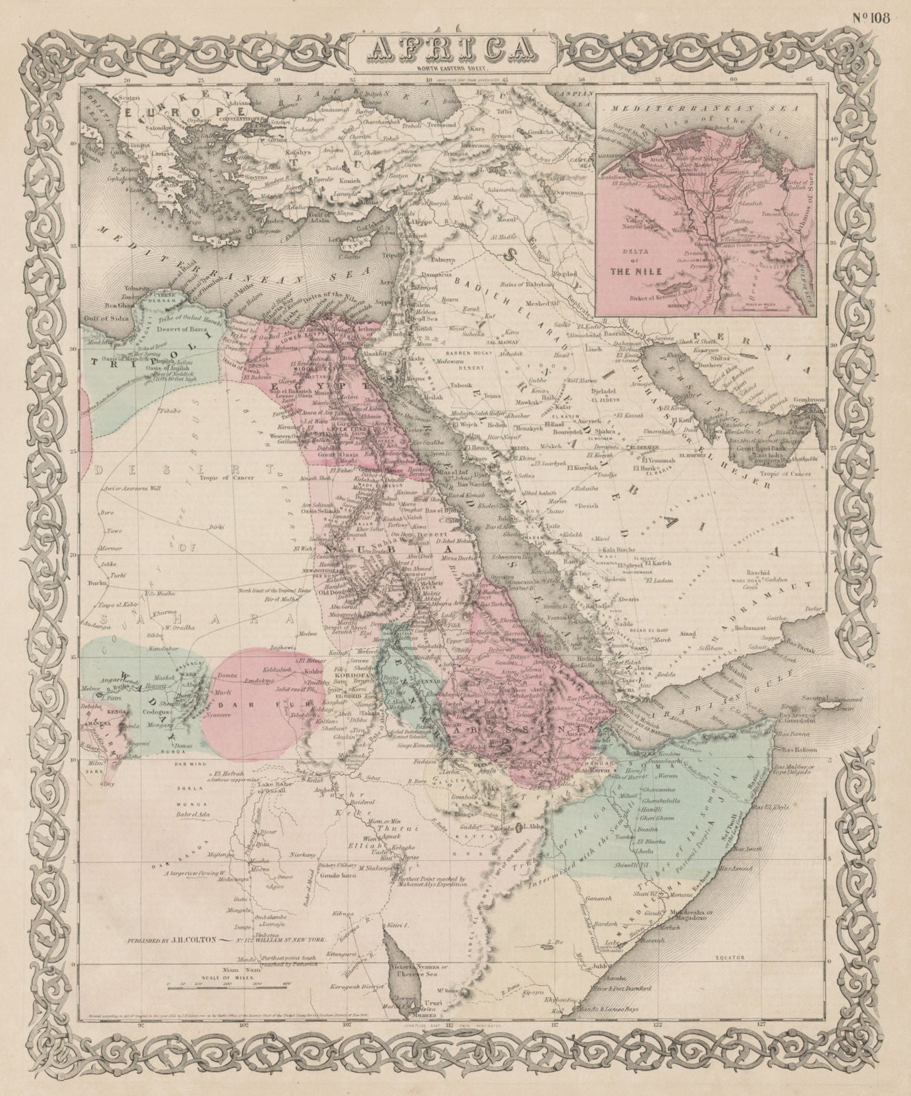 North east Africa. Egypt Abyssinia Ethiopia Somalia Arabia. COLTON 1863 map